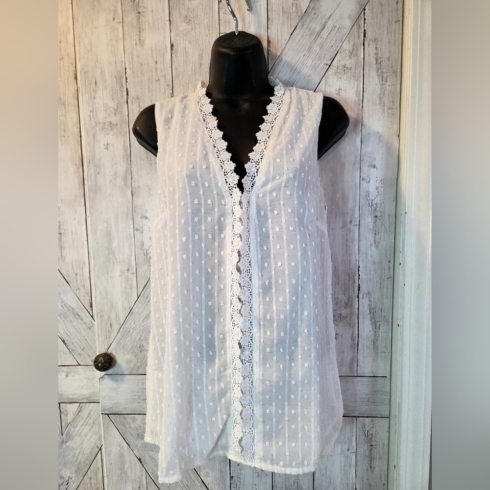White Swiss Dot LaceTrim Blouse